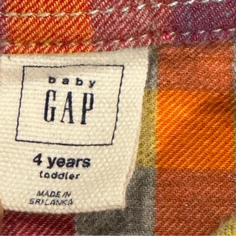 Baby GAP Flannel Button Down Shirt Top Toddler SZ 4 Bright Colors Plaid Holidays